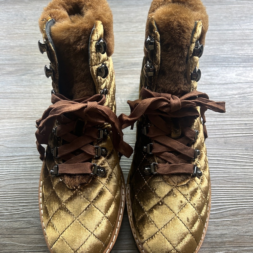 Lulu Cruz Quilted Velvet Faux Shearling Boots - Size EU-40 US-10